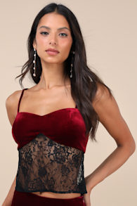 Endlessly Iconic Burgundy and Black Velvet Lace Cami Top 4