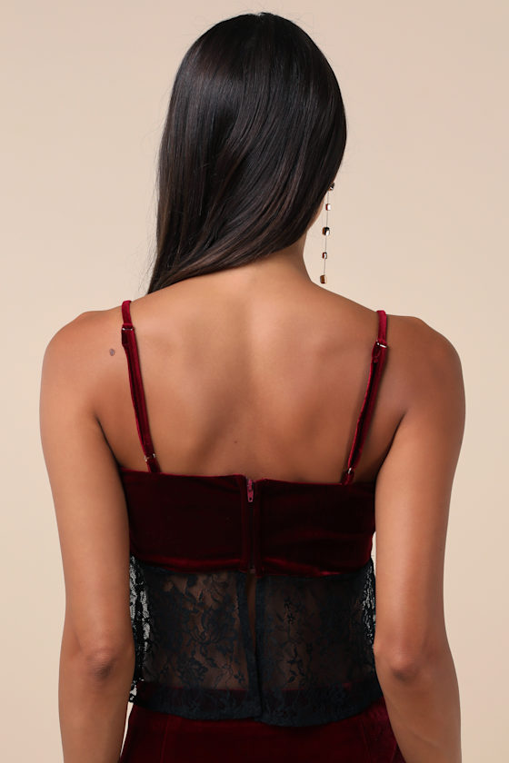 Endlessly Iconic Burgundy and Black Velvet Lace Cami Top 3