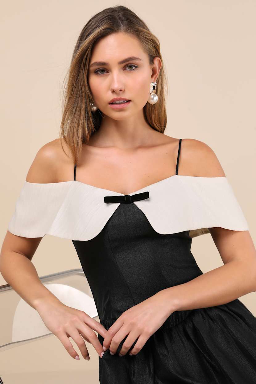 black and white contrast mini dress Ruffle Hem Mini Dress – Classic Black and White Contrast Dress L main image 1