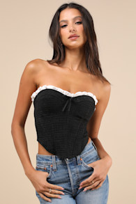Polished Chicness Black Tweed Bustier Ruffled Crop Top 2