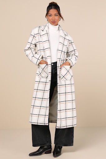 Warm Front Ivory Plaid Coat 13
