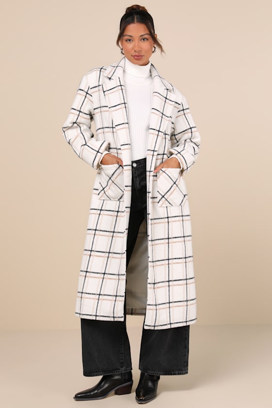 Warm Front Ivory Plaid Coat 13