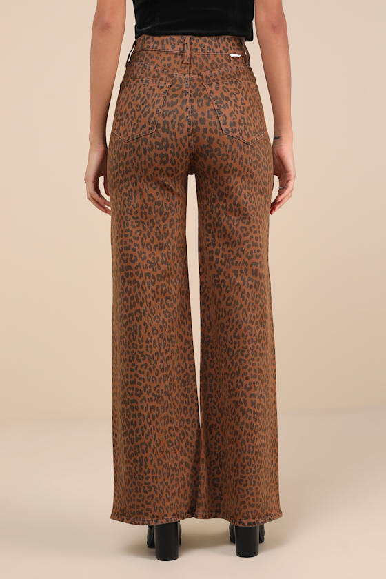 DAZE DENIM FAR OUT TAN LEOPARD PRINT WIDE-LEG JEANS