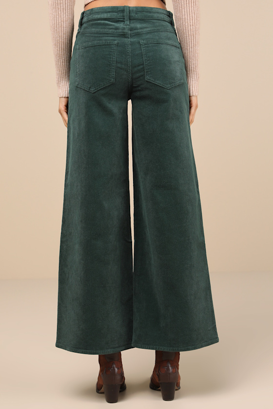 Jbd Timeless Option Dark Green Corduroy Wide-leg Pants In Dark Green