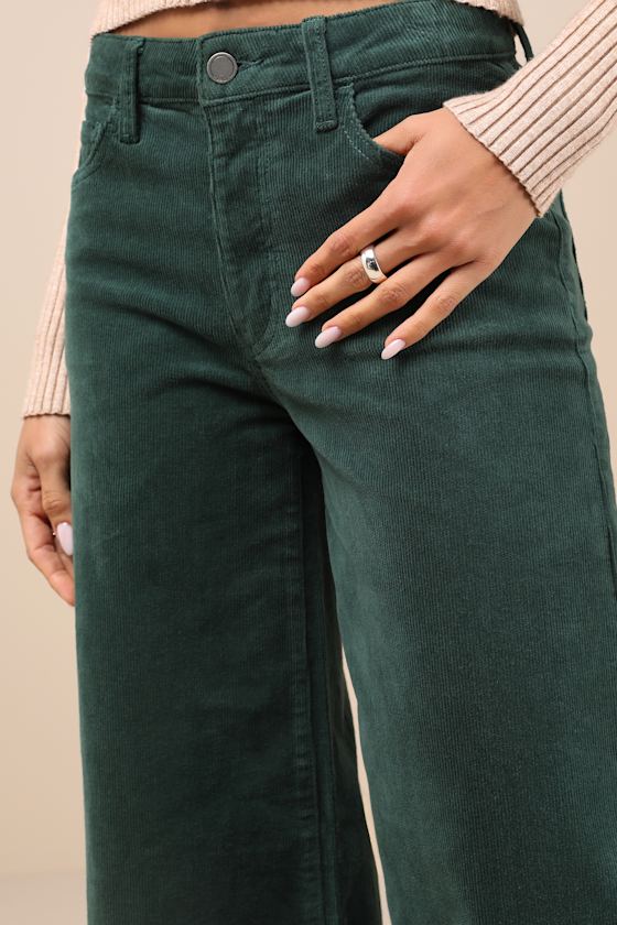 Jbd Timeless Option Dark Green Corduroy Wide-leg Pants In Dark Green