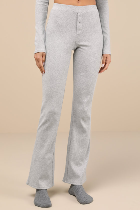 Blair Heather Grey Ribbed Flared Lounge Pants 6