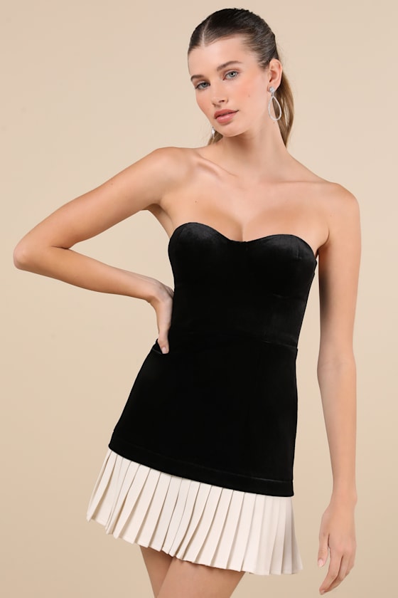 Black Velvet Dress - Strapless Mini Dress - Mixed Media Dress - Lulus