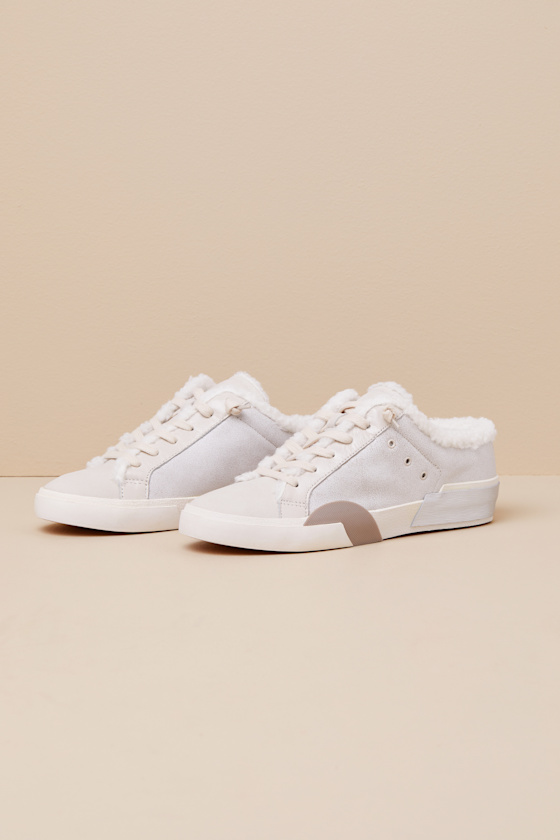 Zantel Off White Leather Shearling Slip-On Sneakers 1