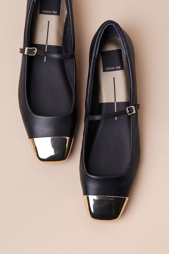 Dolce Vita Reyes Womens Toe Cap Leather Ballet Flats In Black