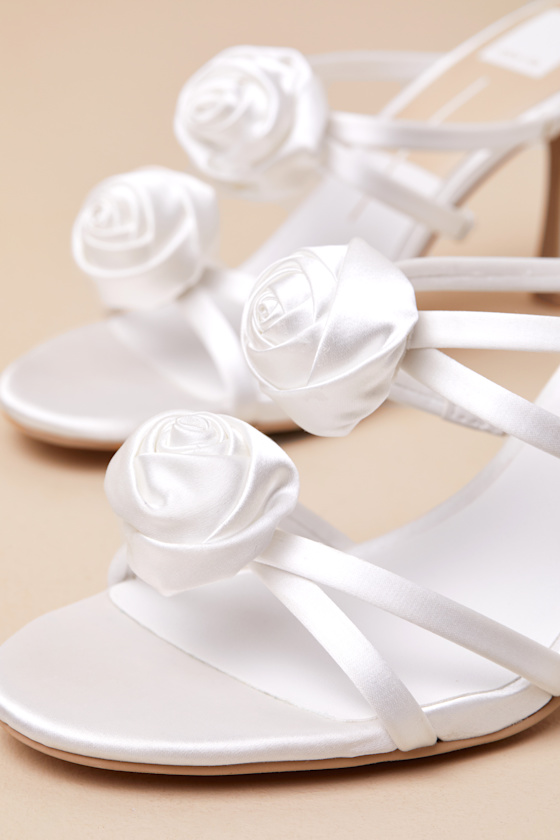 Dolce Vita Linzy True White Satin Rosette High Heel Slide Sandals In White