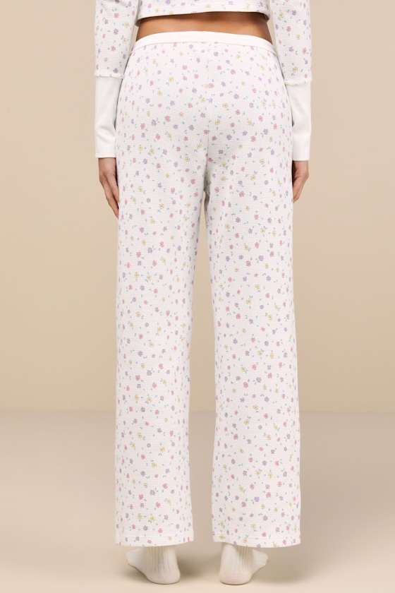 FRANKIES BIKINIS CABIN WHITE FLORAL WAFFLE KNIT PANTS