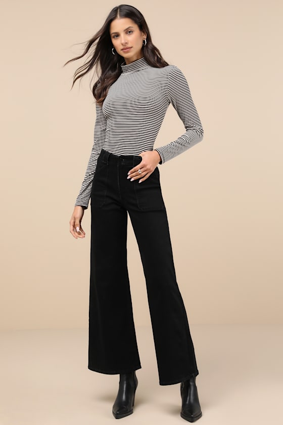 Jbd Trending Staple Black High-rise Flare Jeans In Black