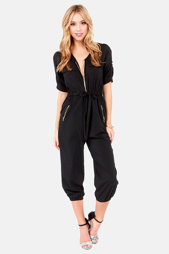 Cute Black Jumpsuit Cropped Jumpsuit 56.00 Lulus