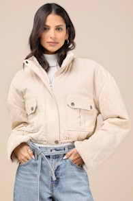 Reela Cream Quilted Cropped Jacket 1