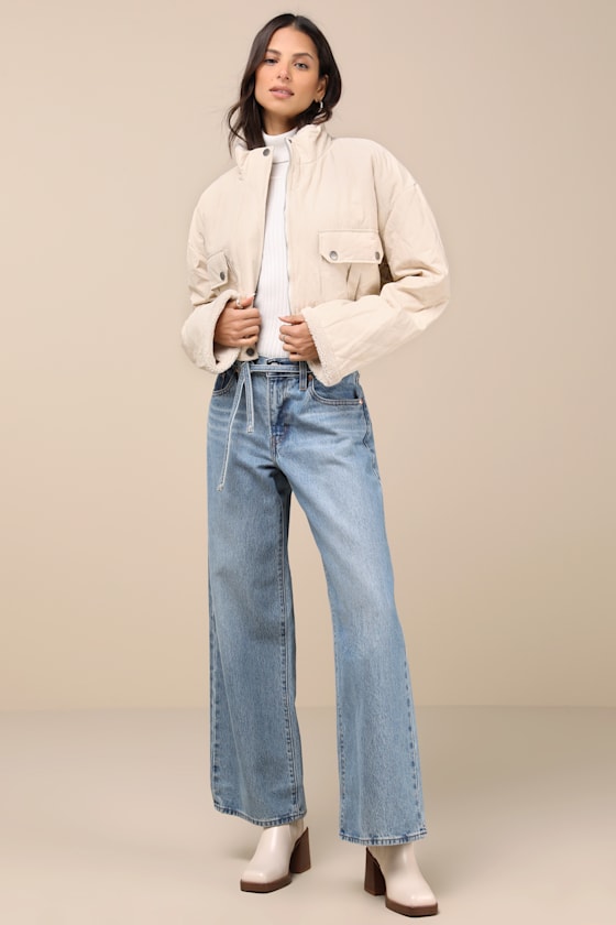 Lulus Reela Cream Quilted Cropped Jacket In White