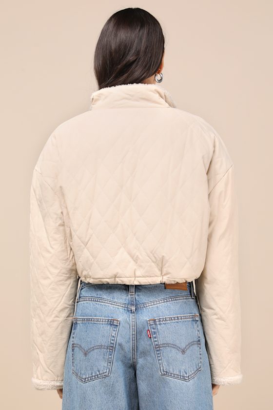 Lulus Reela Cream Quilted Cropped Jacket In White