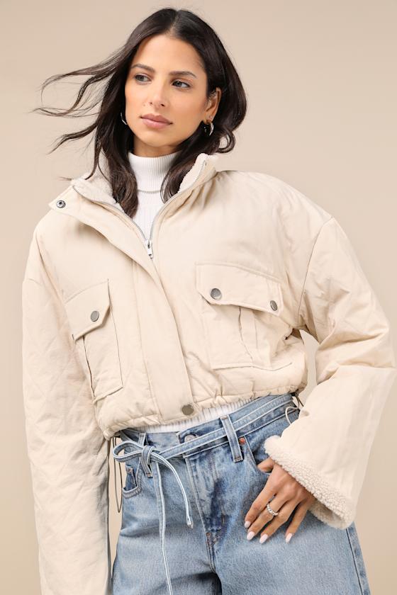 Lulus Reela Cream Quilted Cropped Jacket In White