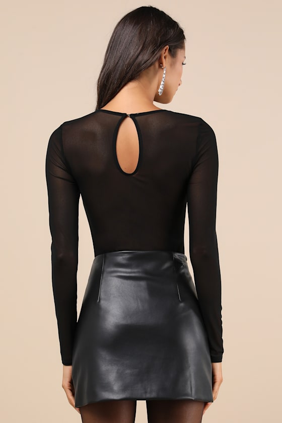 Lulus Impressive Allure Black Mesh Cutout Bodysuit In Black