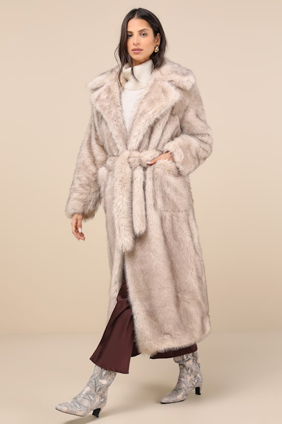 Schiffer Beige Faux Fur Longline Coat 1