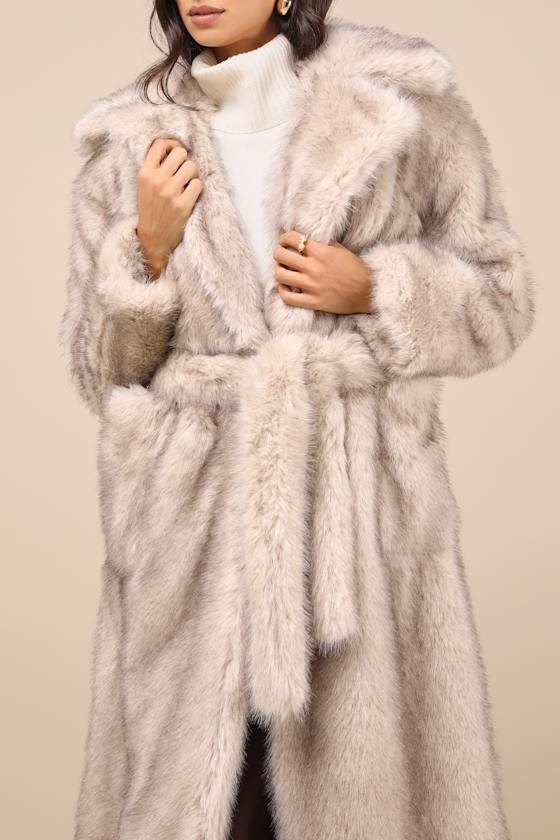 Schiffer Beige Faux Fur Longline Coat 4