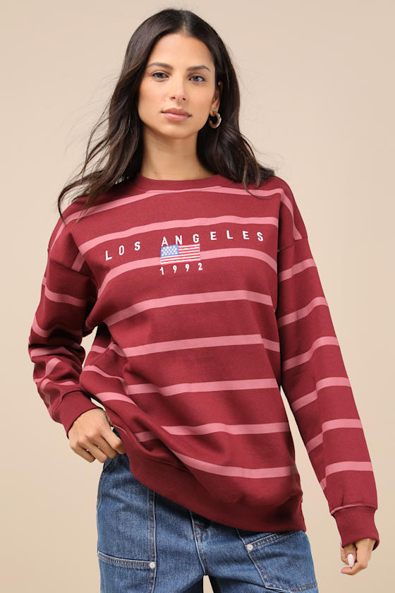 Daisy Street Los Angeles Red Striped Oversized Sweatshirt In Red
