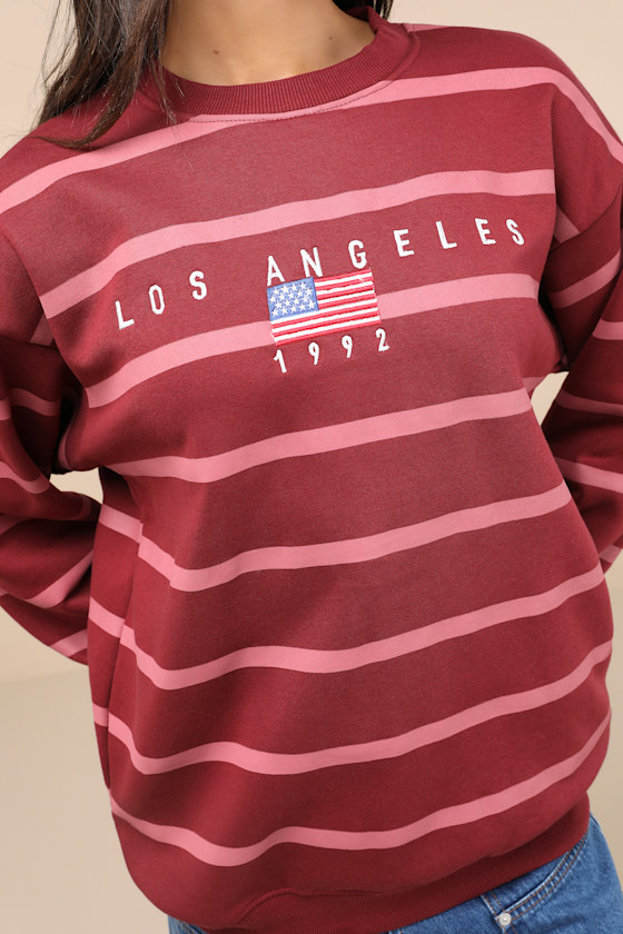 Daisy Street Los Angeles Red Striped Oversized Sweatshirt In Red