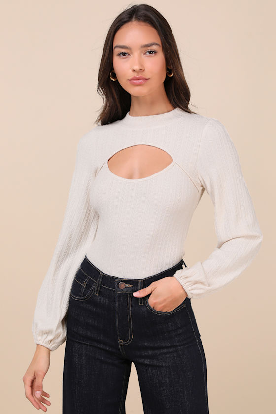 Simply Ideal Ivory Cutout Long Sleeve Top 4