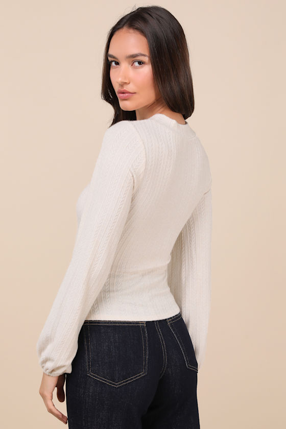 Lulus Simply Ideal Ivory Cutout Long Sleeve Top In Ivory