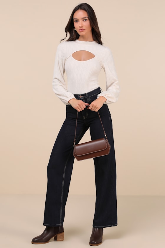 Lulus Simply Ideal Ivory Cutout Long Sleeve Top In Ivory