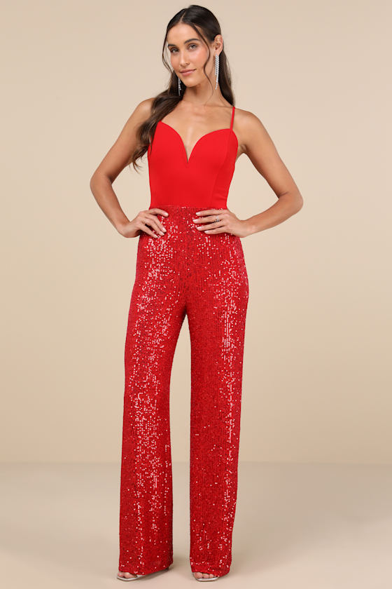 5212084 Red Sleeveless Jumpsuit main image 1