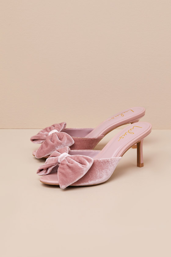 Kendyl Blush Velvet Bow High Heel Slide Sandals 1