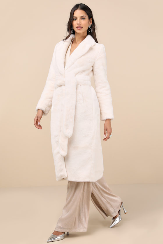 Marwala Ivory Faux Fur Longline Coat 1