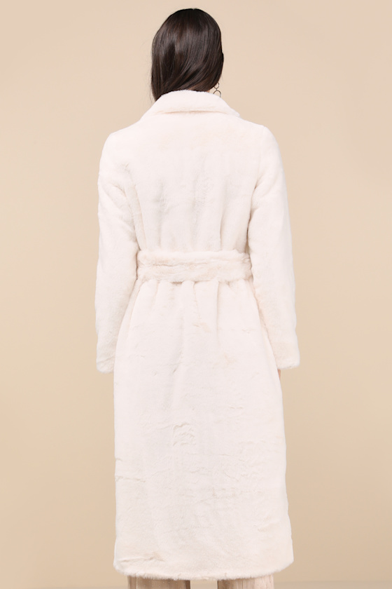 Shaci Marwala Ivory Faux Fur Longline Coat In Ivory