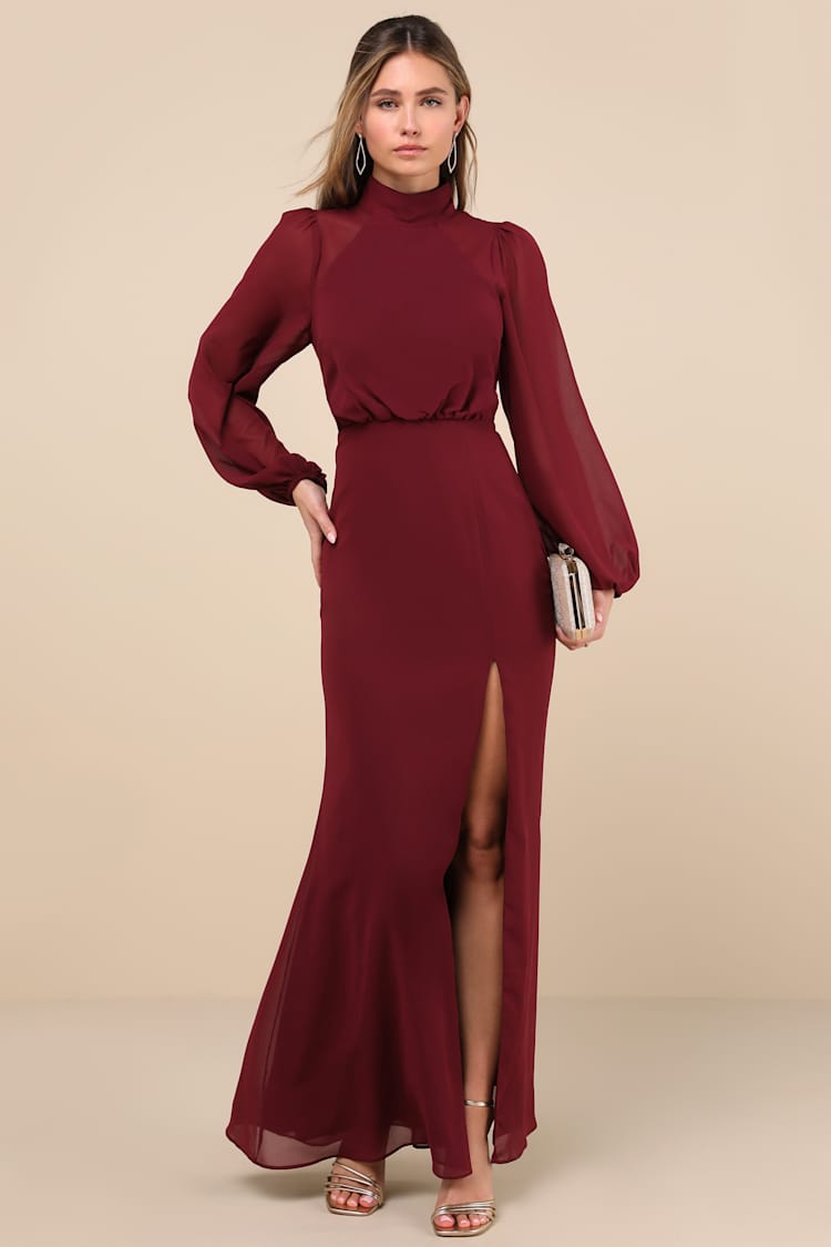 Graceful Entrance Plum Purple Long Sleeve Backless Maxi Dress