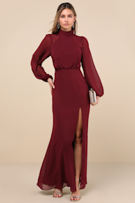 Graceful Entrance Plum Purple Long Sleeve Backless Maxi Dress 1