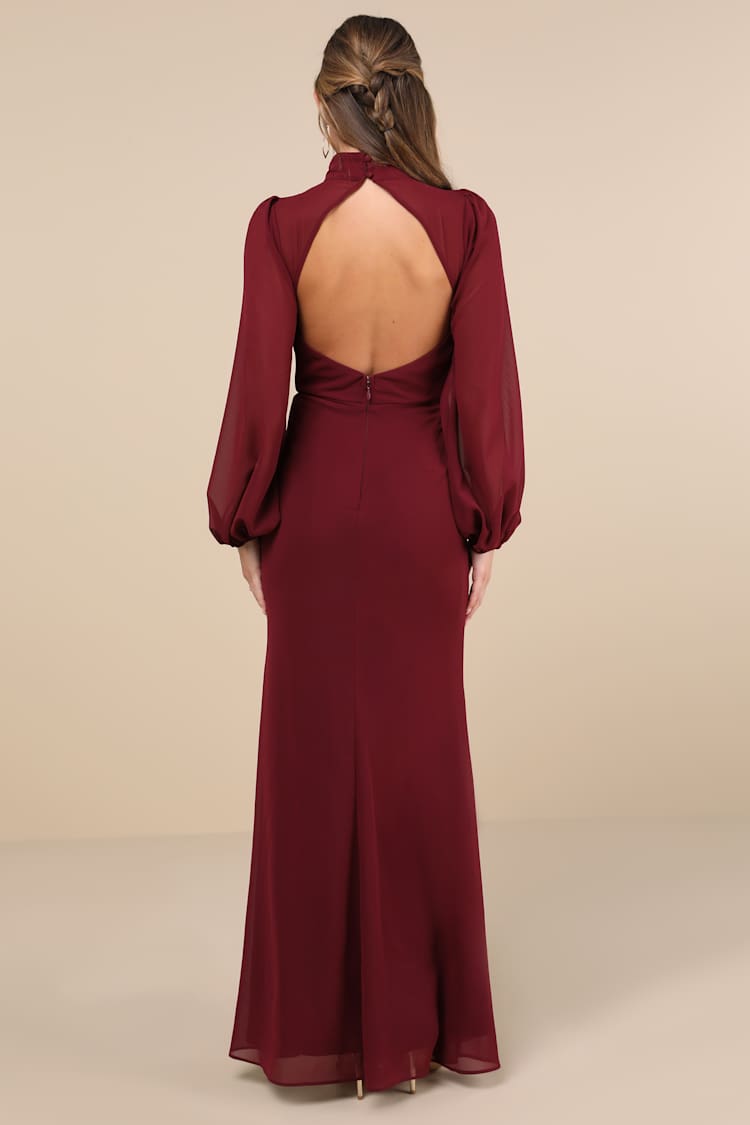 Graceful Entrance Plum Purple Long Sleeve Backless Maxi Dress