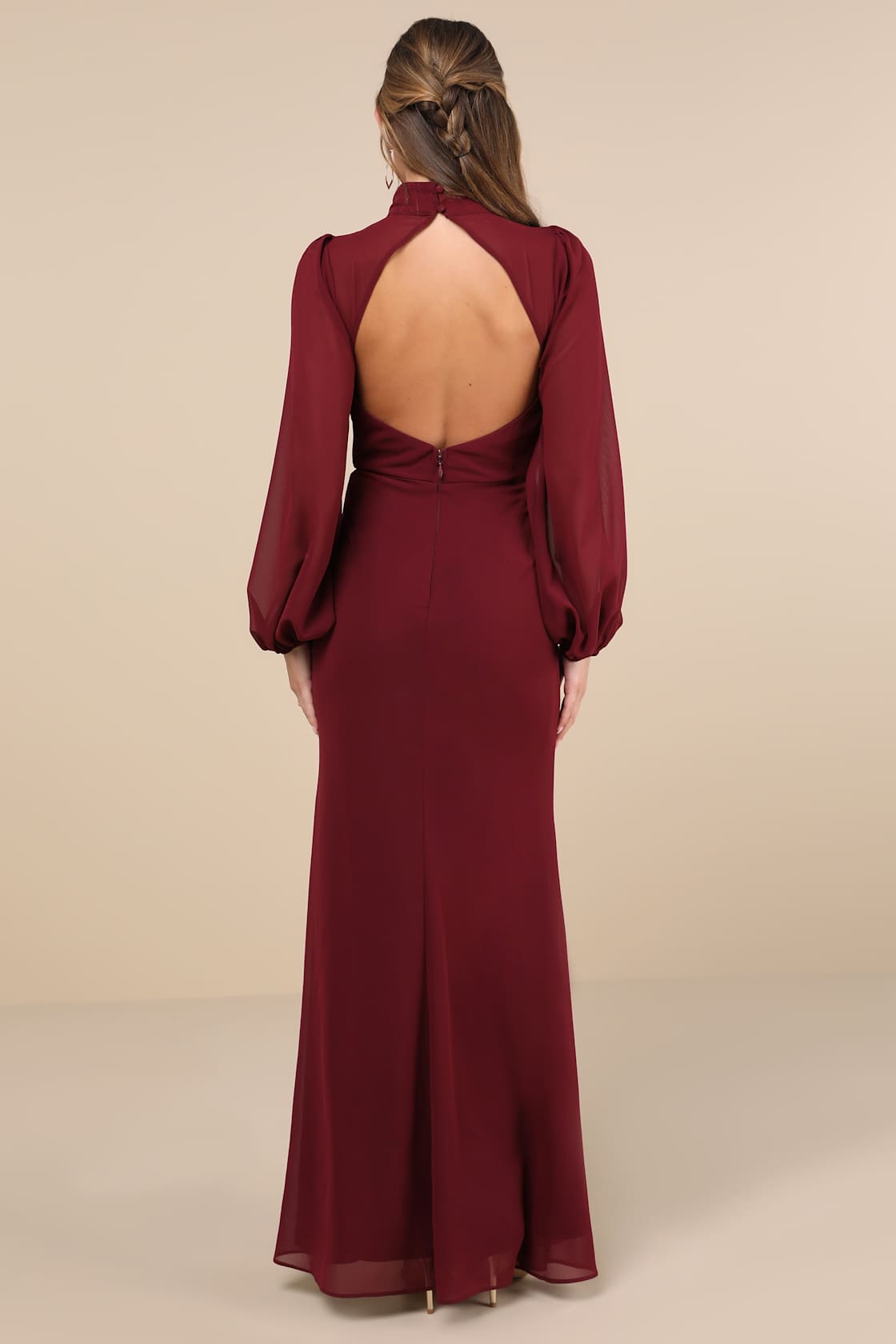 Graceful Entrance Plum Purple Long Sleeve Backless Maxi Dress