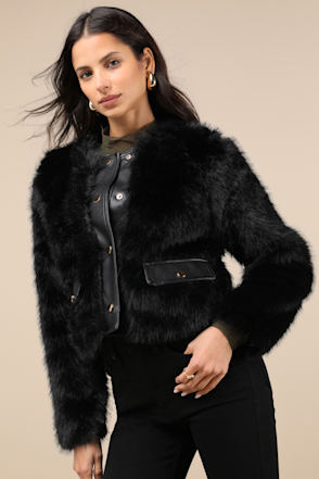 Fur Collar Shaci Faux Fur Shaci Cropped Jacket Faux Fur Cropped - Main Image