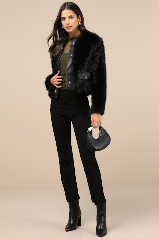 Shaci Leeny Black Faux Fur Jacket In Black