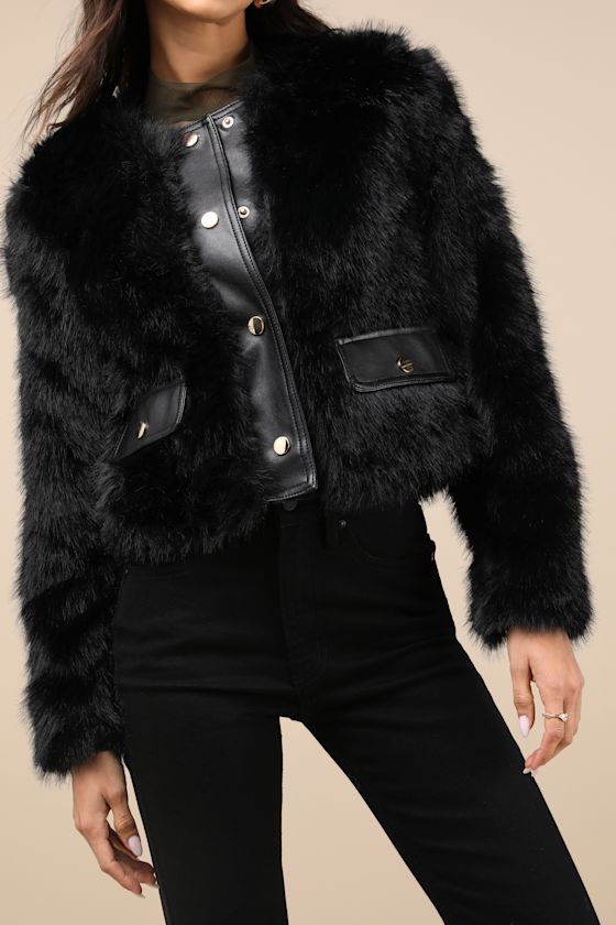 Shaci Leeny Black Faux Fur Jacket In Black