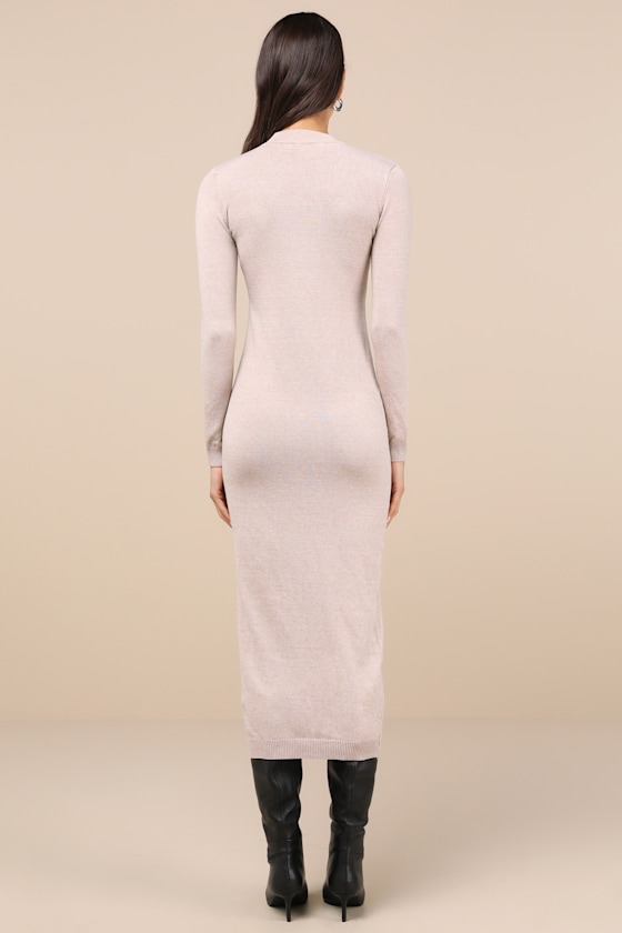 Beloved Presence Heather Beige Cutout Midi Sweater Dress 4