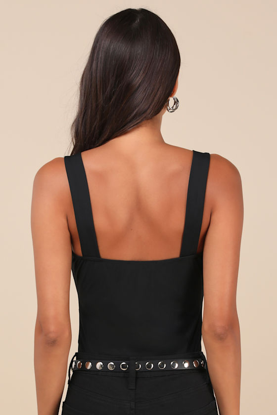 LULUS PERFECTLY EFFORTLESS BLACK MESH LACE SLEEVELESS BODYSUIT