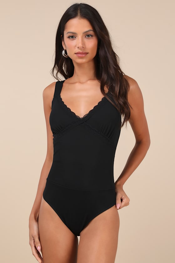 LULUS PERFECTLY EFFORTLESS BLACK MESH LACE SLEEVELESS BODYSUIT