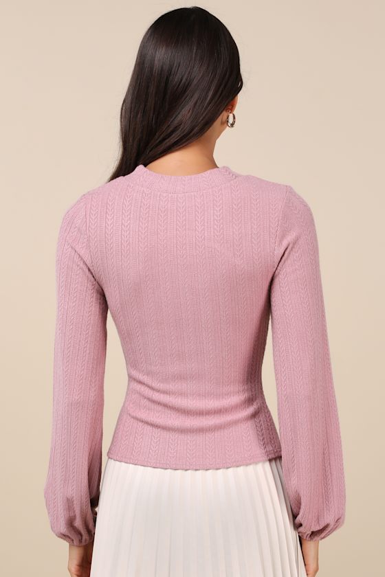 LULUS SIMPLY IDEAL MAUVE CUTOUT LONG SLEEVE TOP