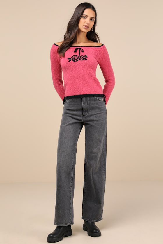 Shop Daisy Street Rosy Posy Pink Off-the-shoulder Sweater Top