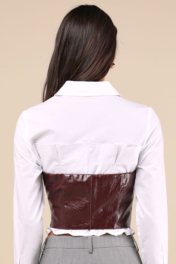 Certified Bombshell Burgundy Vegan Leather Strapless Bustier Top 3