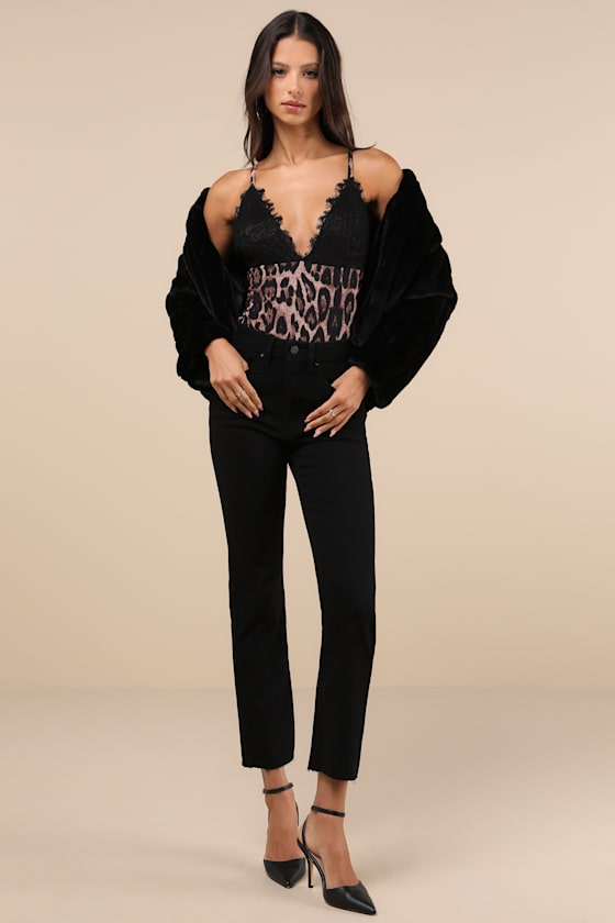 LULUS FIERCE EXPERT TAN LEOPARD PRINT MESH LACE BODYSUIT