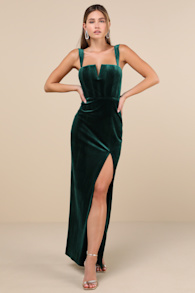 Pristine Luxury Emerald Green Velvet Bustier Maxi Dress 4
