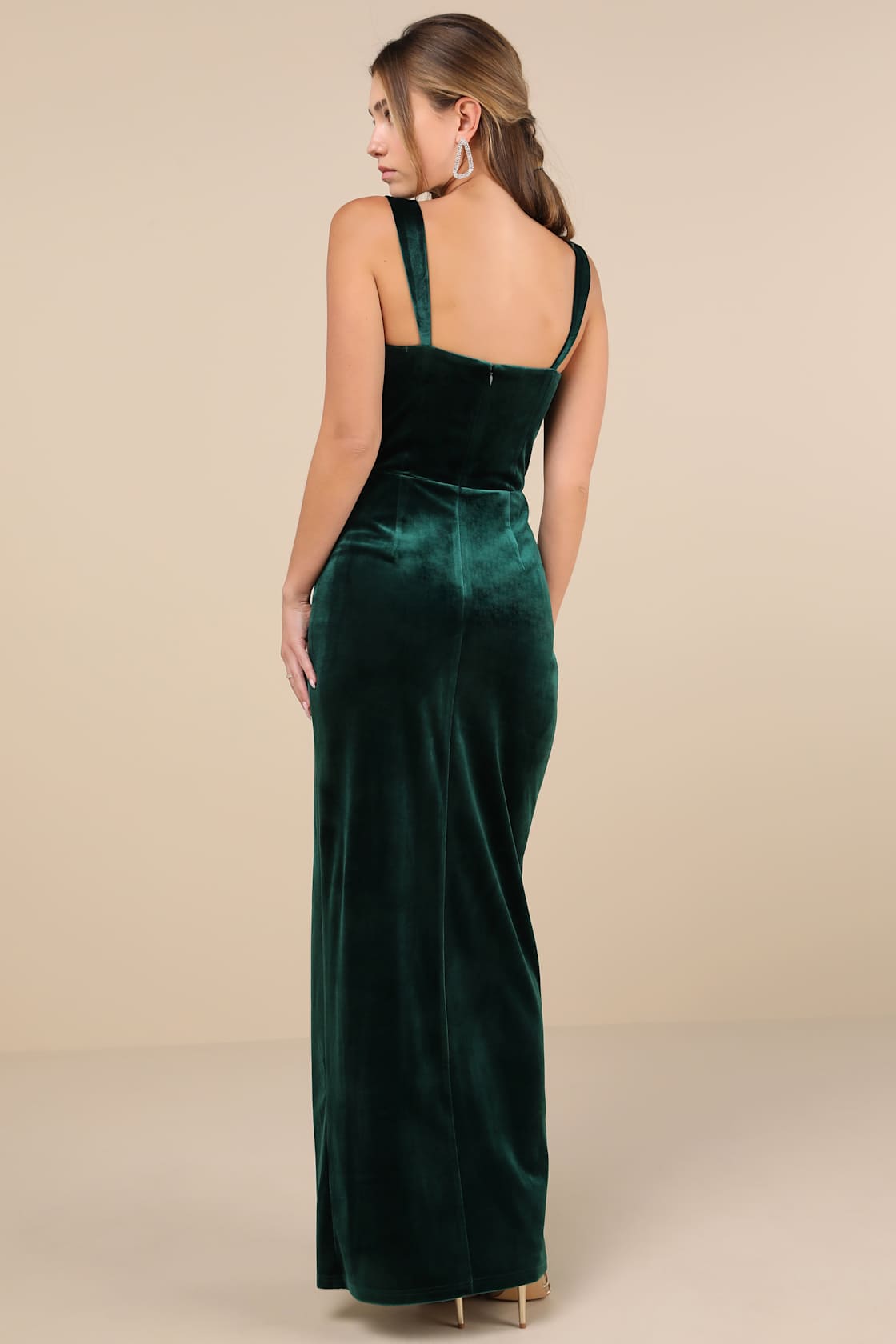 Pristine Luxury Emerald Green Velvet Bustier Maxi Dress