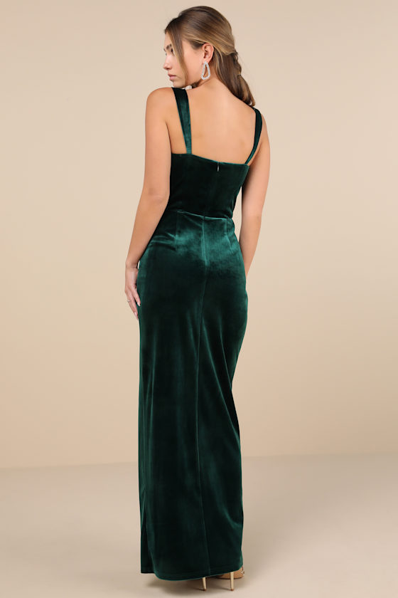 Pristine Luxury Emerald Green Velvet Bustier Maxi Dress 1